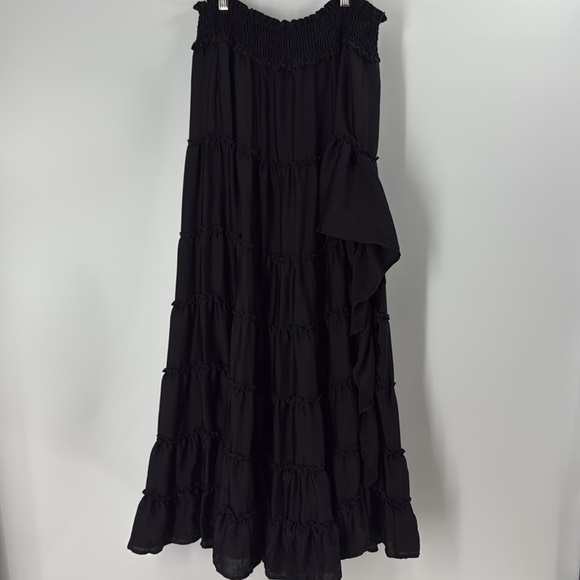 Entro black skirt tiered with slit ruffle maxi large - Picture 1 of 15